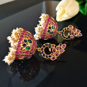 Huge Gold Plated Pure Silver Peacock Jhumkas - Enumu