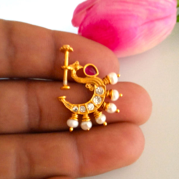 Micro Gold AD Press Type Bridal Nath Nose Pin – Happy Pique