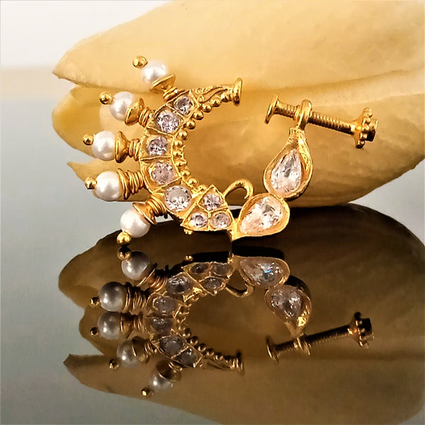Buy Nose Ring/ Pressing Nose Ring/ Nuth/ Mukku Pudaka/ Mukuthi/ Wedding  Jewelry/ Nose Pin/ One Gram Gold Jewelry/ CZ Stones Nose Clip Online in  India - Etsy