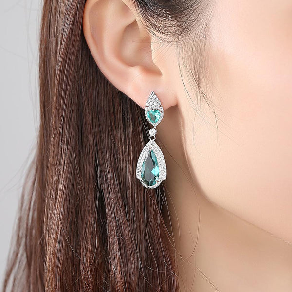 Green CZ Dangle Earrings - Enumu