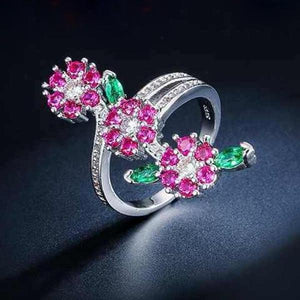 Ruby Flower and Leaves Ring - Enumu