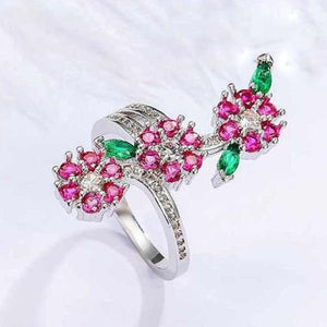 Ruby Flower and Leaves Ring - Enumu